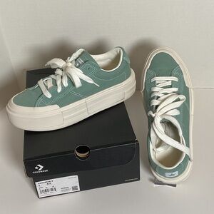 Converse Platform Canvas Sneakers in Mint Green and White